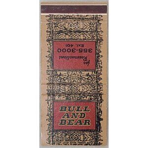 Vintage Matchbook Cover Bull and Bear Restaurant Hilton Reservation Service